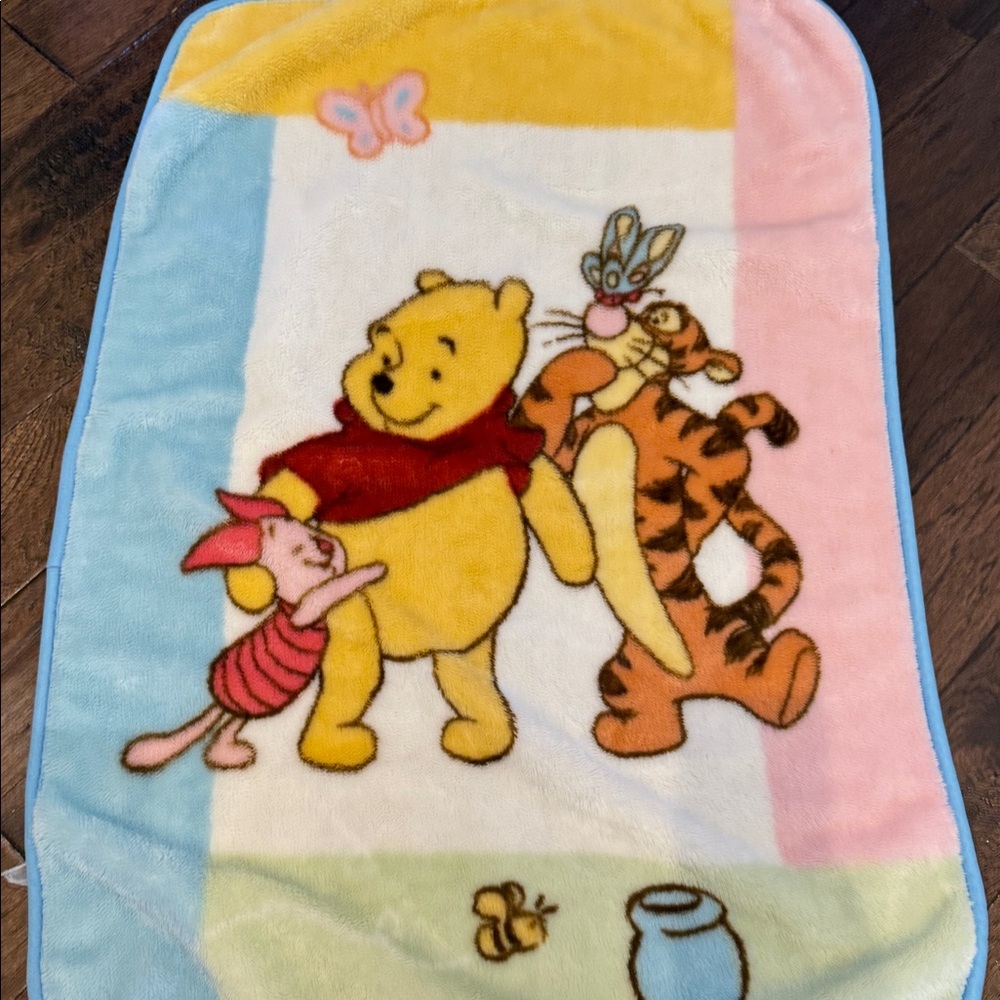 Vintage Winnie the Pooh Plush Blanket & Basket